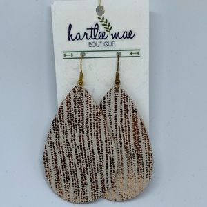 Genuine leather tear drop earrings-cream/rose-gold